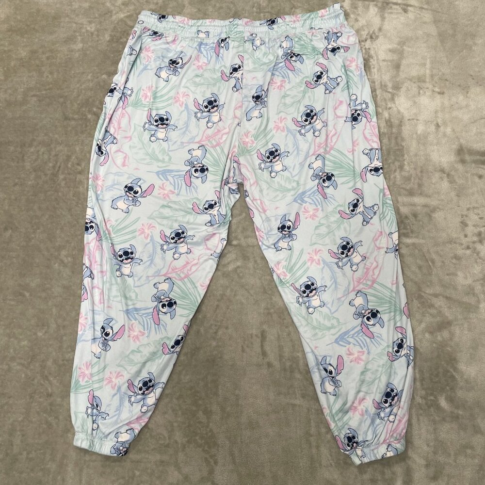 Disney Lilo & Stitch Blue Tropical Floral Jogger Pajama Pants Size 3X( 22W/24W) - Picture 5 of 9